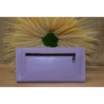 Portfel duży skórzany fioletowy z kwiatowym kolorowym haftem .